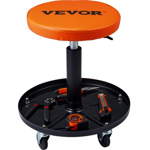 

VEVOR Mechanic Stool, 250 LBS Rolling Pneumatic Creeper Garage/Shop Seat, Adjustable Height 22 in-28 in Padded Rolling Workshop Stool with Tool Tray, for Garage, Shop, Auto Repair, Black+Orange