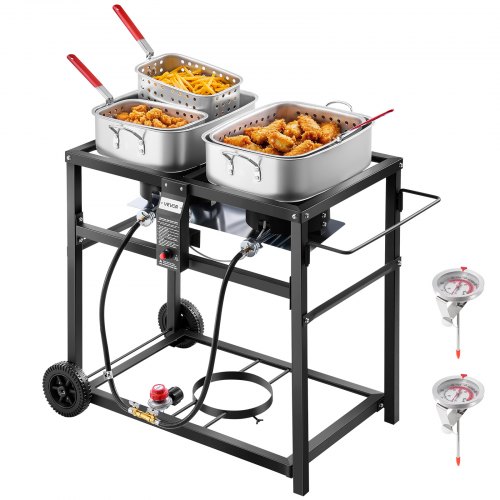 18QTx2 Outdoor Propane Deep Fryer Commercial Cooker Cart with Wheel Two Tank