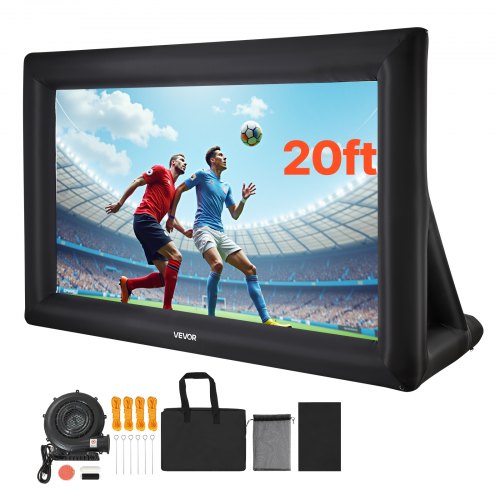 VEVOR 20 ft Inflatable Movie Screen, 600D Washable Inflatable Projection Screen with Portable Storage Bag, Easy Set Up 16:9 Movie Projector for Outdoor Backyard, Home Theater, Theme Party, Pool Fun
