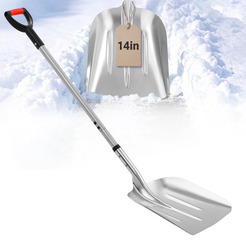 VEVOR Snow Shovel for Driveway 14" Wide Aluminum Shovel with D-Grip Handle, for Home Garden Camping Outdoor, One-Piece Aluminum Head, Large Capacity Lightweight Snow Removal Tool with Extended Handle