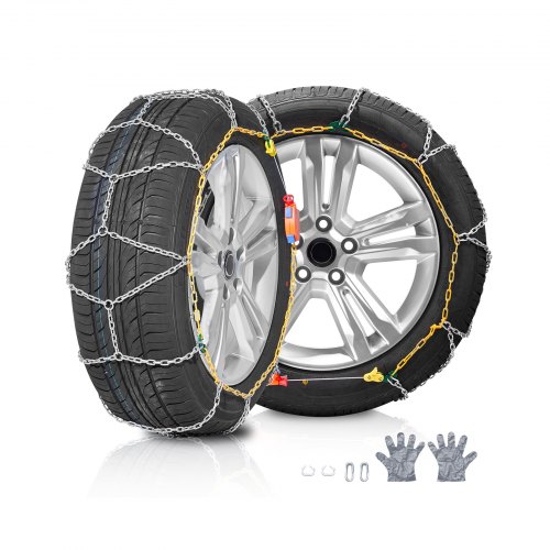 VEVOR Snow Chains, Manganese Alloy Steel Emergency Traction Tire Chains, Snow Tire Chains for Cars, Pickups, SUVs, and Trucks, Silver (Set of 2)
