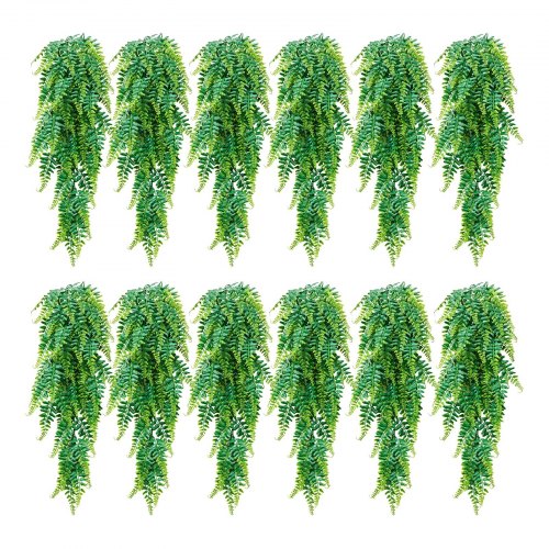 

VEVOR Artificial Ferns, 12 Pcs Fake Hanging Boston Fern Bush Plant with 32 Inch Hanging Length, Plastic Faux Greenery for Indoor/Outdoor Decor, For Wall, Wedding Party, Home, Porch Garden, No Basket