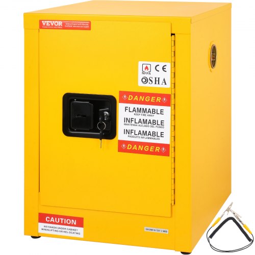 

VEVOR 12 Gallon Safety Cabinet for Flammable Liquids Single door and Manual Close Yellow Hazardous Storage