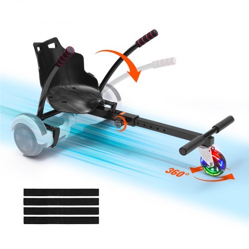 VEVOR Hoverboard Seat Attachment, for 6.5 8 8.5 10 Hoverboards, with LED Lights, Grips Control, Adjustable Frame Length and 220 LBS Load Capacity, Hover Board Go Karts Accessory, for Kids Adults