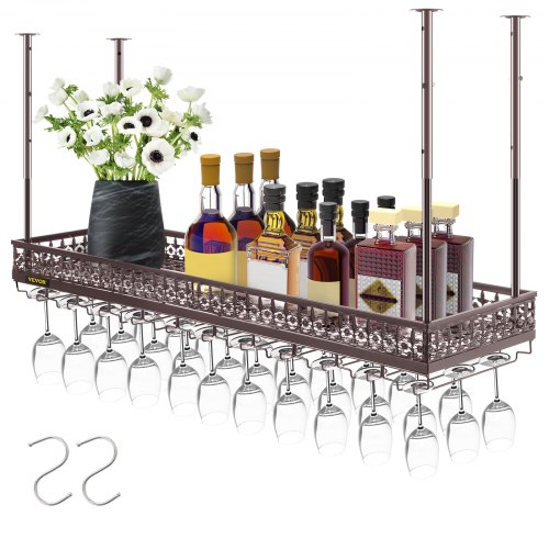 VEVOR Ceiling-Mounted Bar Wine Rack Wine Glass Hanging Rack 46.9x13in Coppery