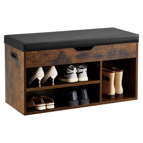 Shoe Bench with Cushion 31.7 x 12.0 x 17.5 Inch 3 Compartments Entryway Storage