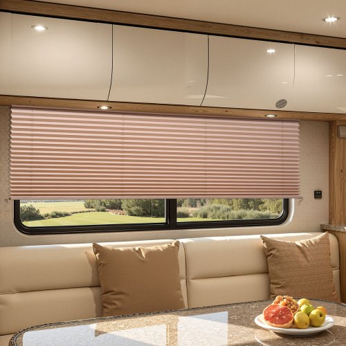 

VEVOR RV Blinds, 62 in x 32 in, RV Pleated Shades, Polyester Fabric, Easy to Clean and Install, Privacy Protection and Sunlight Blocking, for Camper, Travel Trailer, Motorhome Window, Cappuccino