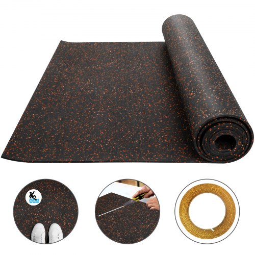 

Rubber Flooring Mats Rolls Red Speckle 9.5mm 3.6'x10.2' Home Gym Equipment Mat