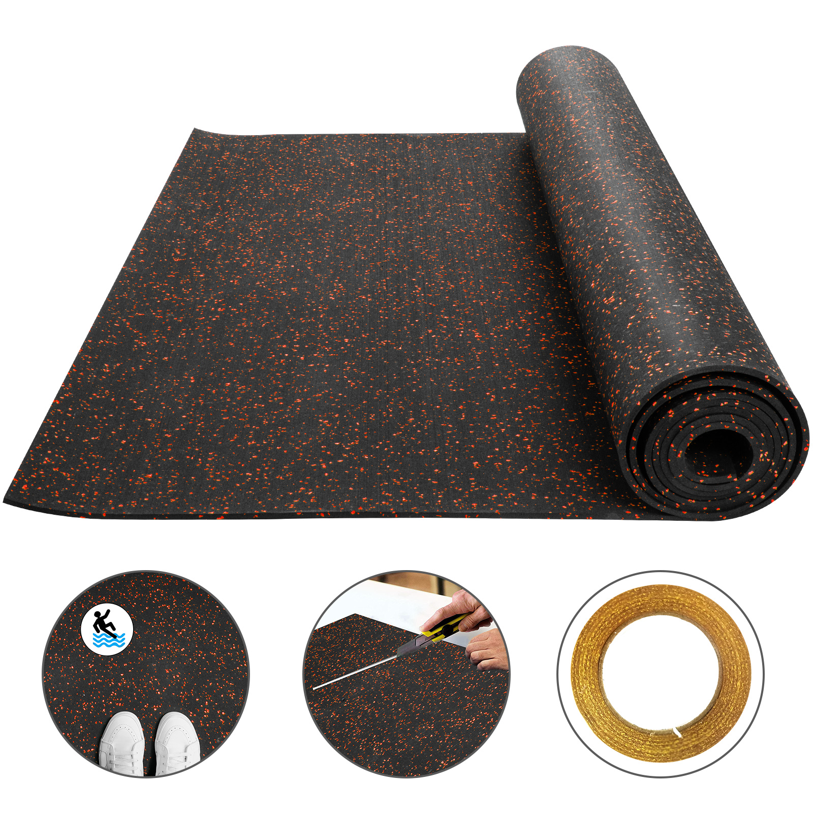 Rubber Flooring Mats Rolls Red Speckle 9.5mm 3.6'x10.2' Home Gym Equipment Mat от Vevor Many GEOs
