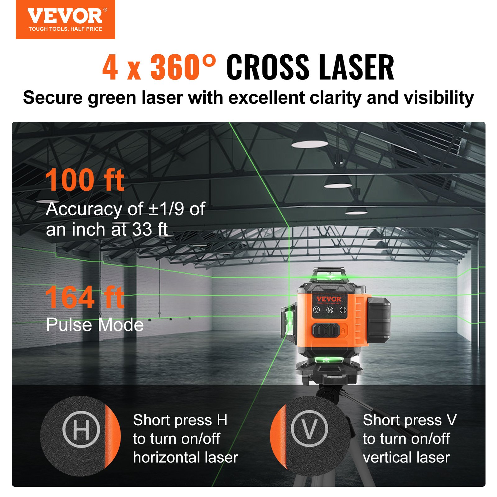 VEVOR Lasertaseme 3048 cm roheline ristjoon isetasanduv suure täpsusega mõõtmine, 55 kg