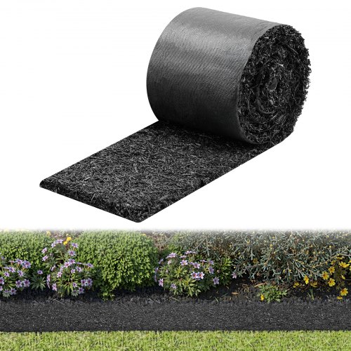 

VEVOR Rubber Mulch Mat Roll, 356 x 14 cm, Recycled Rubber Permanent Mulch Edging Border, Natural-Looking Flower Barrier with Stakes, 0.5 in Thick Cuttable Garden Edgings for Landscaping