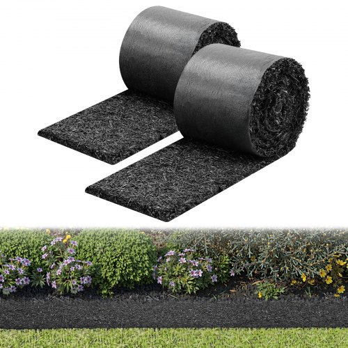 

VEVOR Rubber Mulch Mat Roll, 2 Rolls 140 x 4.5 in, Recycled Rubber Permanent Mulch Edging Border, Natural-Looking Flower Barrier with Stakes, 0.5 in Thick Cuttable Garden Edgings for Landscaping