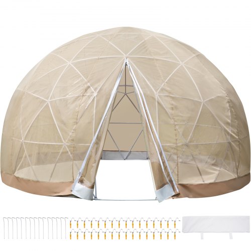 VEVOR Garden Dome with PVC Cover and Mesh Cover - Geodesic Dome 12ft - Lean to Greenhouse with Door and Windows for Sunbubble, Backyard, Outdoor Winter & Summer, Party