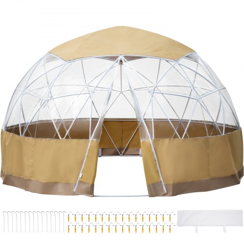 VEVOR Garden Dome Tent, 12'x7' Bubble Dome Tent, Polyester & PVC Dome House w/Storage Bag & LED String Light, 8-10 Person All Year Use, Geodesic Dome Tent for Planting, Outdoor Party, Backyard, Gazebo