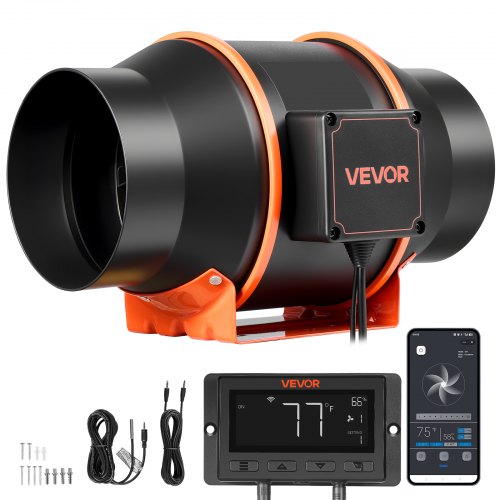 

VEVOR Inline Duct Fan, 402 CFM 6 inch EC Motor Exhaust Ventilation Fan with 10-Speed, PWM Controller, App Control, Temperature Humidity Sensor, Cooling for Grow Tent, Indoor Gardening, Hydroponics