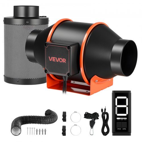 VEVOR Inline Duct Fan Kit with Carbon Filter, 205 CFM 4 inch EC Motor Ventilation Fan with 3-Speed Circulation, 10-Speed PWM Controller, Timer, Coolin