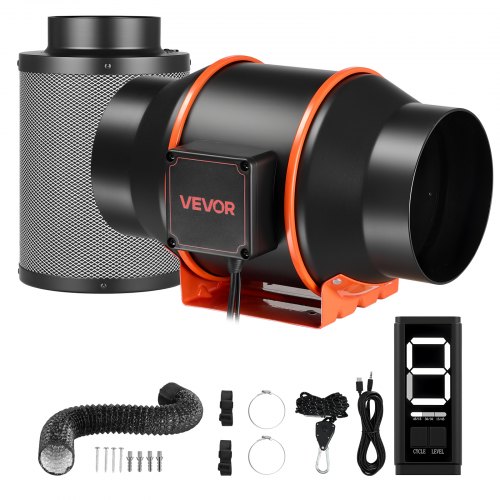 VEVOR Inline Duct Fan Kit with Carbon Filter, 402 CFM 6 inch EC Motor Ventilation Fan with 3-Speed Circulation, 10-Speed PWM Controller, Timer, Coolin