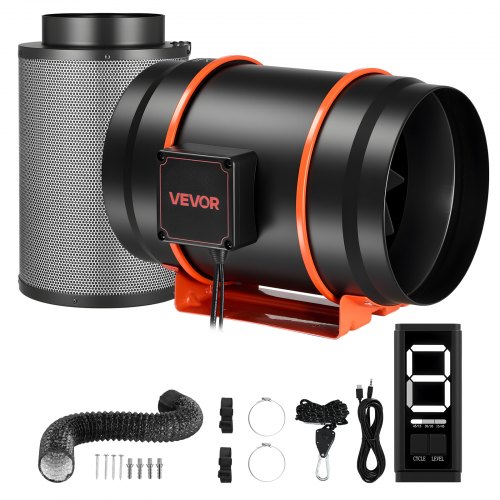 VEVOR Inline Duct Fan Kit with Carbon Filter, 807 CFM 8 inch EC Motor Ventilation Fan with 3-Speed Circulation, 10-Speed PWM Controller, Timer, Coolin