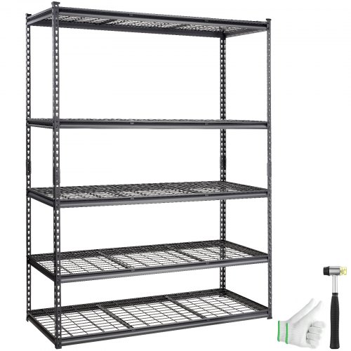 VEVOR Storage Shelving Unit, 5-Tier Adjustable, 2000 lbs Capacity, Heavy Duty Garage Shelves Metal Organizer Wire Rack, Black, 60 L x 24 W x 78 H for Kitchen Pantry Basement Bathroom Laundry Closet