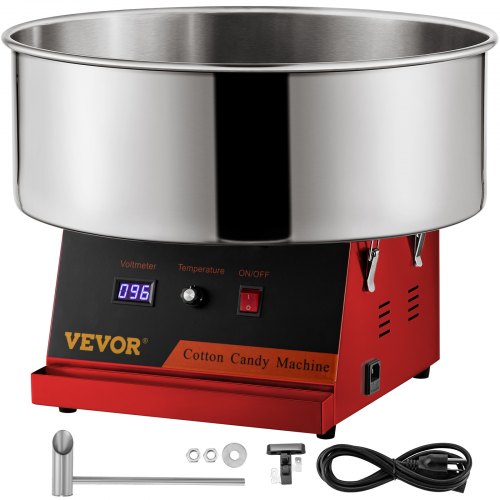 Vevor Commercial Cotton Candy Machine Sugar Floss Maker 19.7'' Bowl 1050w Red