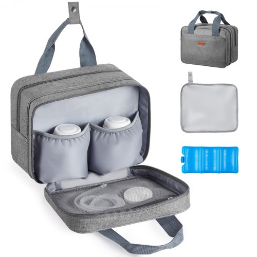 

VEVOR Wearable Breast Pump Bag, Breast Feeding Bag with Ice Pack, Fits for M5/M6, Pumping Accessories & Breastmilk Storage, Portable Pump Carrying Case for Work, Travel & Family Use, Grey