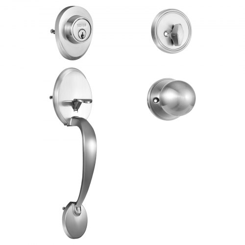 

VEVOR Front Door Handle and Deadbolt Set, Satin Nickel Front Door Lock Set with Interior Knob, Adjustable Hole Spacing Single Cylinder Handleset, for Right and Left Handed Entrance and Front Door