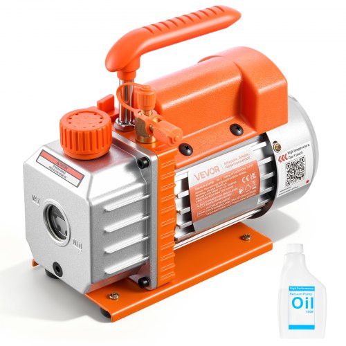 

VEVOR Vacuum Pump, 3.5 CFM 1/4 HP, HVAC Single Stage Rotary Vane AC Vacuum Pump, for R134a R22 R410a Systems, 4 Pole Motor, for Automotive Air Conditioner Maintenance Resin Degassing, Oil Included