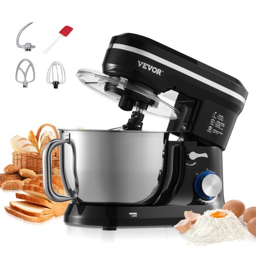 

VEVOR Stand Mixer, 5QT Dough Mixer, 10+P Speeds Tilt-head Food Mixer, Kitchen Mixer with Stainless Steel Bowl, Dough Hook, Wire Whip, Beater, Scraper, Household Stand Mixer for Baking Mixing, Black