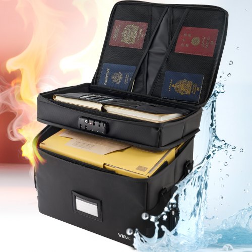 VEVOR Fireproof Document Box, 1832 ℉ Heat Insulated Fireproof & Waterproof Box with Lock, Portable Two-Layer File Storage Organizer Home Office Travel Use, for Passports, Important Documents, Files XSFHDSCZDDCRCLKQY001V0