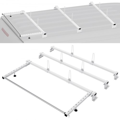 VEVOR Trailer Ladder Rack, 56" 3 Crossbars Ladder Roof Rack, Heavy-duty Steel Van Roof Ladder Rack, 90 kg Capacity Each Bar Van Ladder Rack with Cargo Roller, Fit for Ford Transit Custom 2013-2024