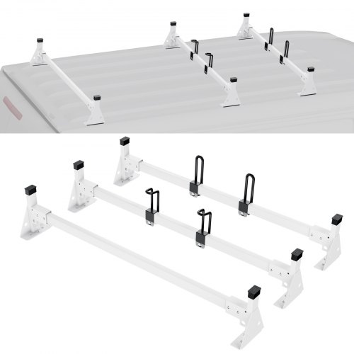 

VEVOR Trailer Ladder Rack, 54" 3 Crossbars Ladder Roof Rack, Heavy-duty Steel Van Roof Ladder Rack, 800 lbs Capacity Van Ladder Rack with Straps, Fit for Ford Transit 150, 250, 350, 2015-2022