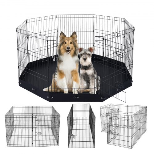 

Dog Playpen 8 Panels Foldable Metal Dog Exercise Pen with Bottom Pad 30"H