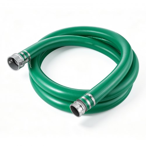 VEVOR Suction Hose 3" x 20 ft Heavy Duty PVC Suction Pump Hose Assembly, for Swimming Pool Trash Pump, 60 PSI Max Pressure, Weather & Burst-Resistant, Male x Female Cam and Groove Fittings, Green