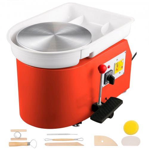 11" Electric Pottery Wheel Machine w/Manual Foot Pedal 16pcs Shaping Tools