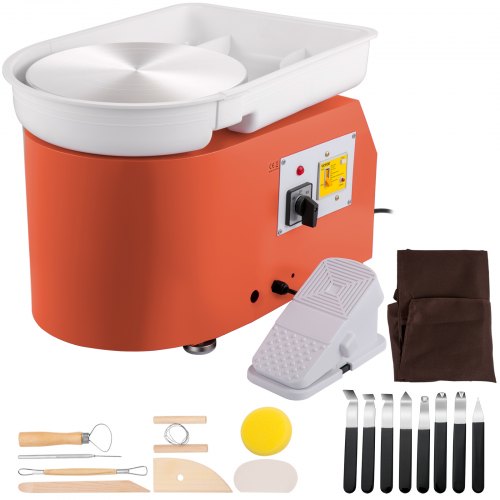 VEVOR 350W 28cm Electric Pottery Wheel Machine Foot Pedal Control w/Tools Orange
