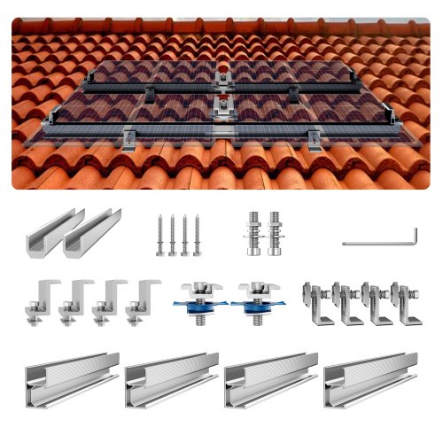 

VEVOR Solar Panel Mounting Brackets, Solar Panel Mount Kit with 4 x 30" Aluminum Rails, 4 End Clamps and 2 Mild Clamps, Solar Panel Mount Brackets for Metal Roof, Concrete Roof, Wood Roof, Tile Roof