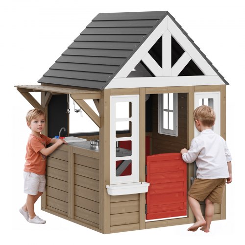 

VEVOR Outdoor Wooden Playhouse Kids Garden Games Cottage with Door Window Sink