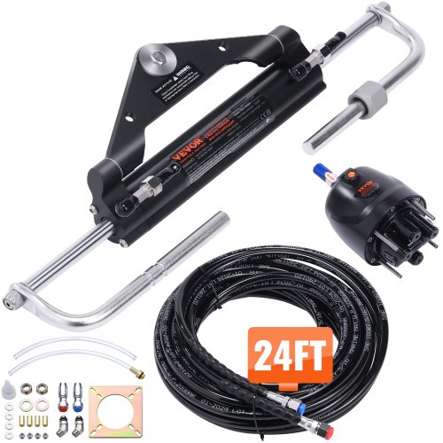 

VEVOR Hydraulic Outboard Steering Kit, 150HP, Marine Boat Hydraulic Steering System, with Helm Pump Two-Way Lock Cylinder and 24 Feet Hydraulic Steering Hose, for Single Station Single-Engine Boats