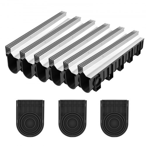 VEVOR Trench Drain, 39.7 x 5.8 x 7.4 in, 3 Pack Linear Drainage Channel with Stainless Steel Grate, HDPE Channel Drain, Outdoor Drainage System for Dr