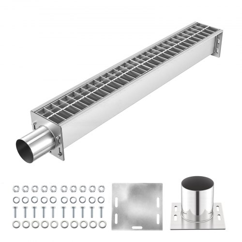 Vevor Trench Drain, 43.3 x 5.8 x 5.5 in, Linear Drainage Channel with Carbon Steel Grate, 304 Stainless Steel Channel Drain, Premium Outdoor Drainage System for Driveway, Patio, Pool, Garden, Silver