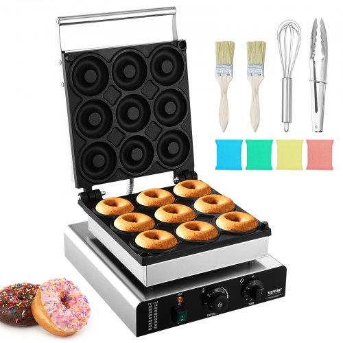 

VEVOR Electric Donut Maker, 2000W Commercial Doughnut Machine with Non-stick Surface, 9 Holes Double-Sided Heating Waffle Machine Makes 9 Doughnuts, Temperature 122-572℉, for Restaurant and Home Use