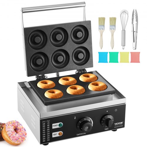 

VEVOR Electric Donut Maker, 1550W Commercial Doughnut Machine with Non-stick Surface, 6 Holes Double-Sided Heating Waffle Machine Makes 6 Doughnuts, Temperature 122-572℉, for Restaurant and Home Use