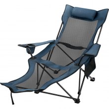 Blue Reclining Folding Camp Chair With Footrest Foldable Break Relaxation Pro