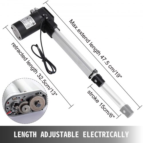 6 Inch Linear Actuator Kit:12-v w/ 225 lbs max load:Includes Wiring Switch Kit 