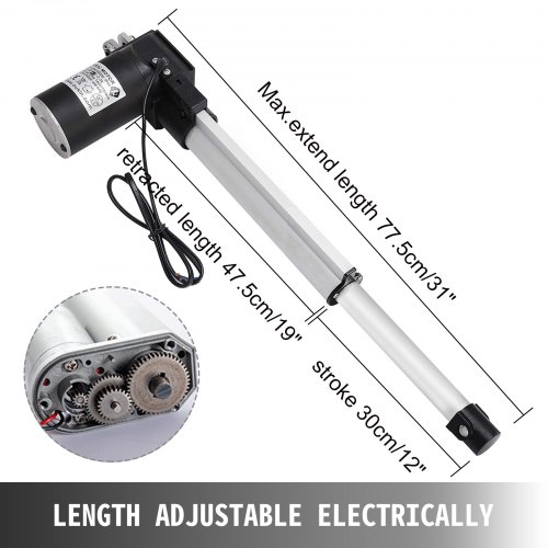 12" Stroke Linear Actuator DC 12V Electric Motor 6000N Lifting Table Recliner 