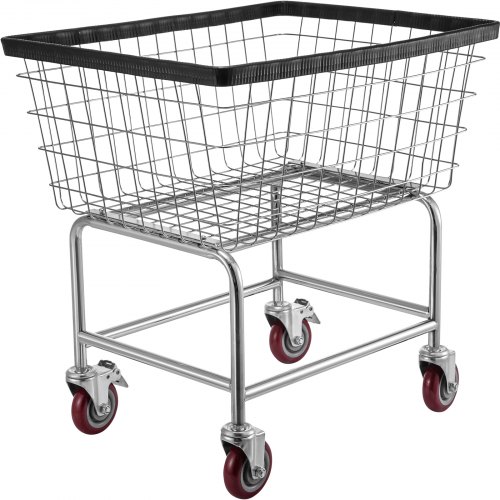 Vevor Wire Laundry Cart Wire Laundry Basket 2.5 Bushel Heavy Duty W/ 5'' Wheels