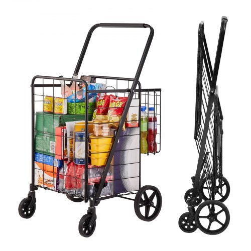 

VEVOR Folding Shopping Cart, Jumbo Grocery Cart with Double Baskets, 360° Swivel Wheels, Heavy Duty Utility Cart, 110 LBS Large Capacity Utility Cart for Laundry, Shopping, Grocery, Luggage