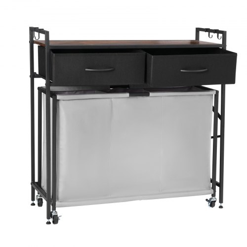 

VEVOR 3 Section Laundry Sorter Rolling Laundry Hamper with Drawers Hooks Wheels