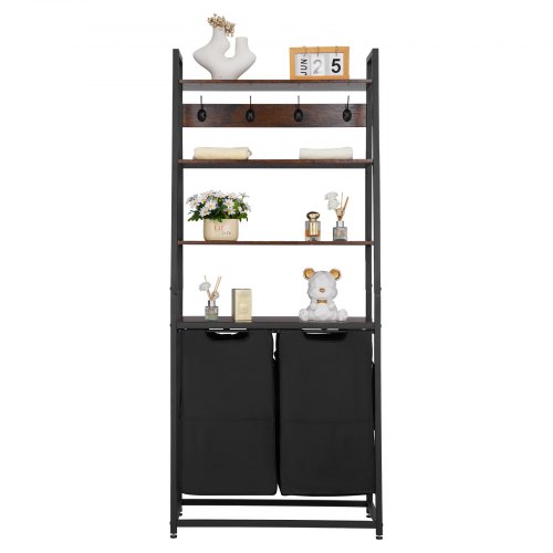 Vevor 4 Tiers Laundry Sorter, Tall Laundry Hamper With Shelves And Hooks, 2 Section Freestanding Basket Organizer Storage With 600D Oxford Cloth Bags-image