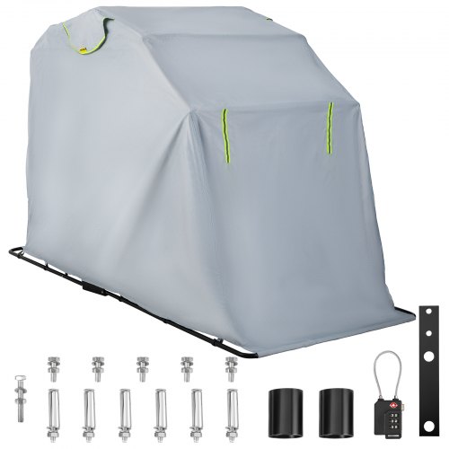 

VEVOR Motorcycle Shelter, Waterproof Motorcycle Cover, Heavy Duty Motorcycle Shelter Shed, 420D Oxford Motorbike Shed Anti-UV, 110.2\"x41.3\"x63.8\" Grey Shelter Storage Garage Tent with Lock & Weight